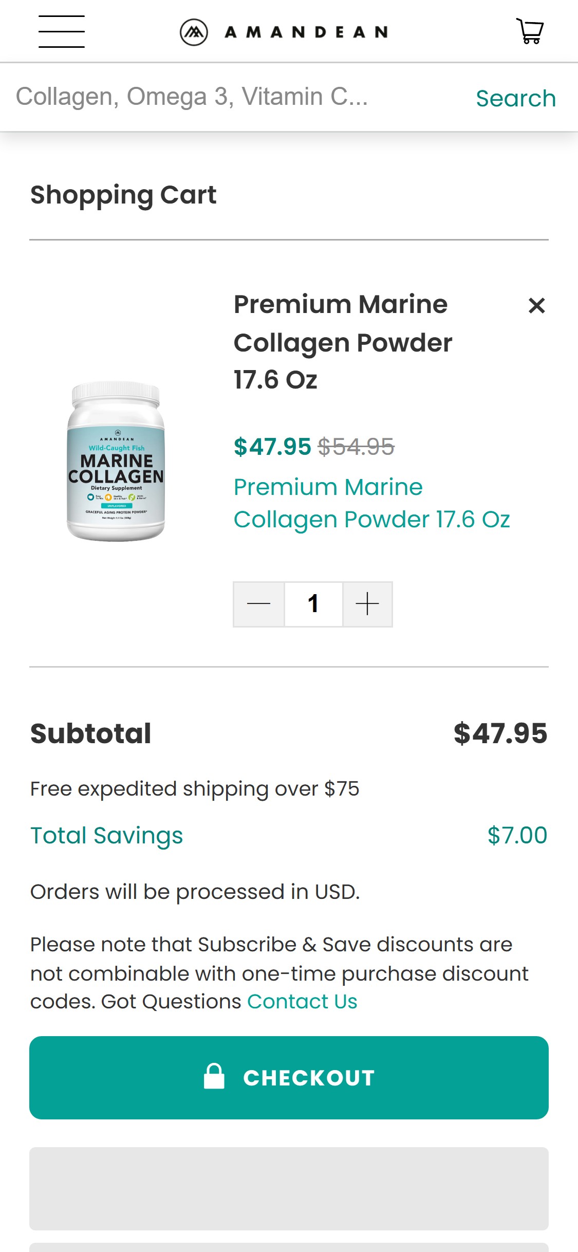 Amandean â€” Cart page (no cross-sell recommendations)