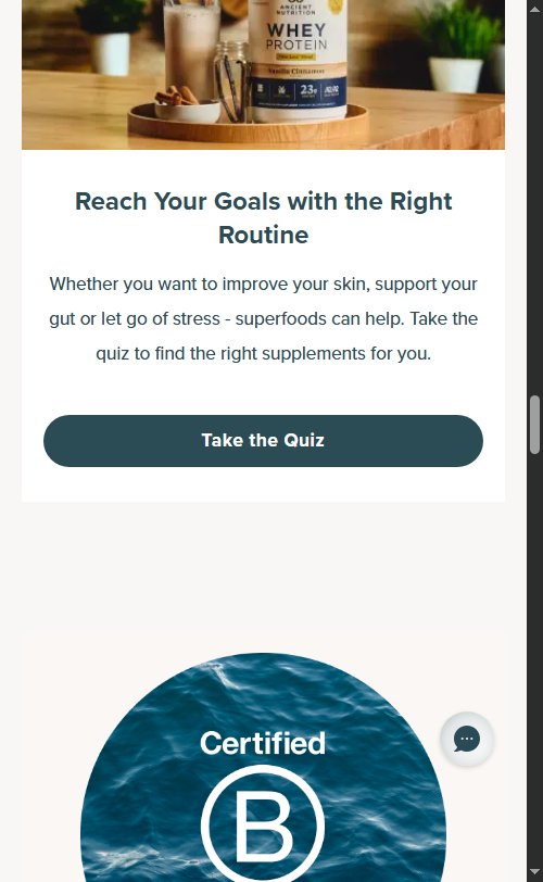 Ancient Nutrition â€” Homepage ('Take the Quiz' supplement finder + 'Find your Gut Type' quiz CTA)