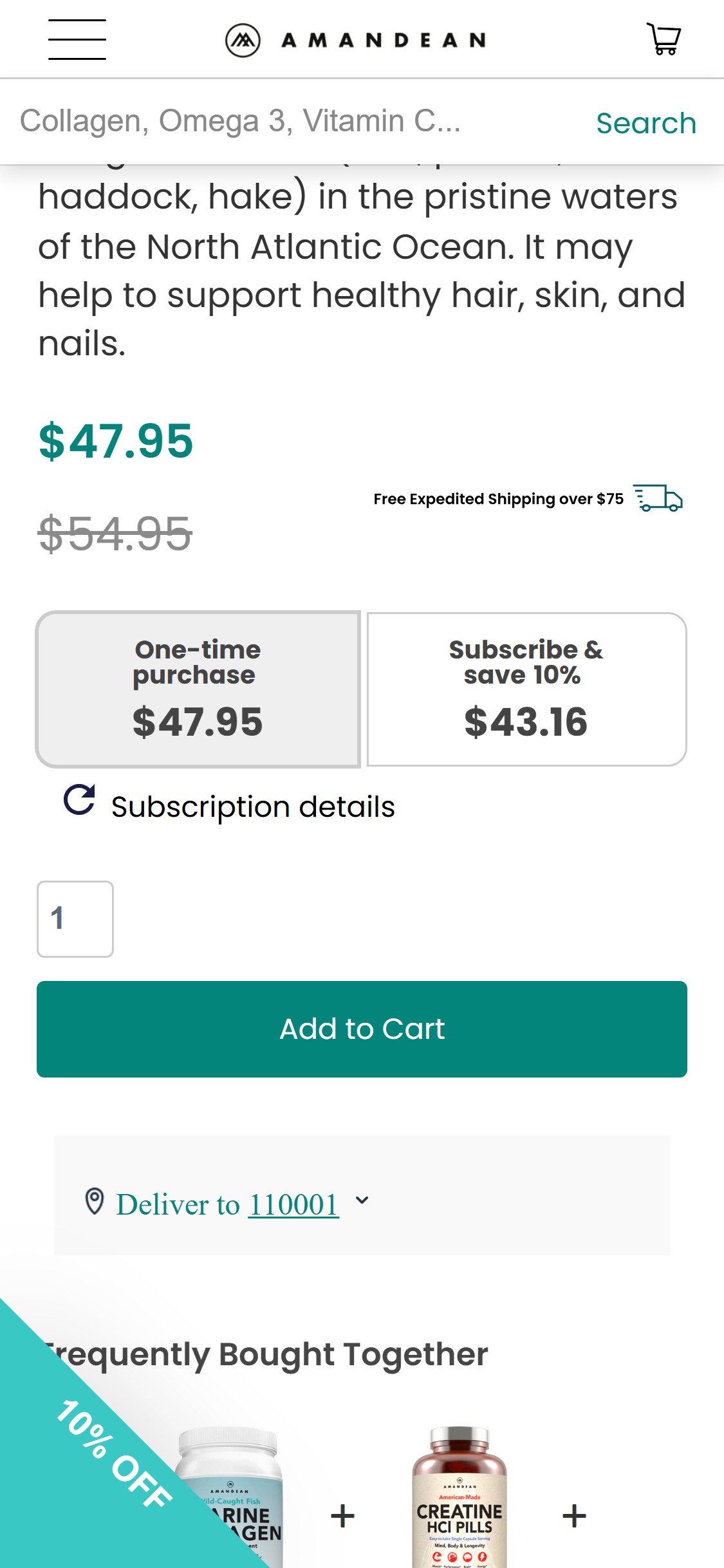 Amandean â€” PDP purchase options (subscription not pre-selected)